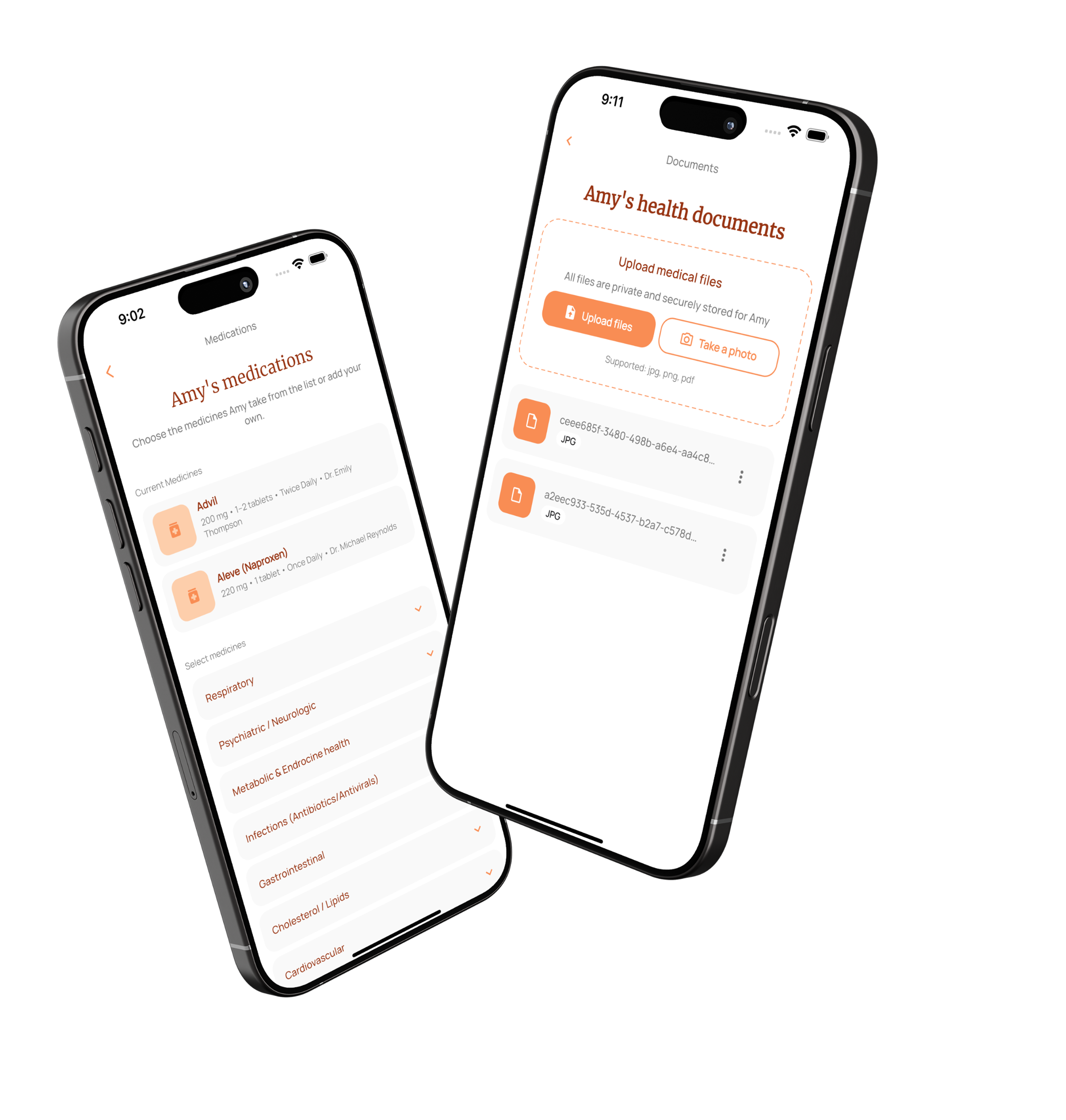 Medical records app screens